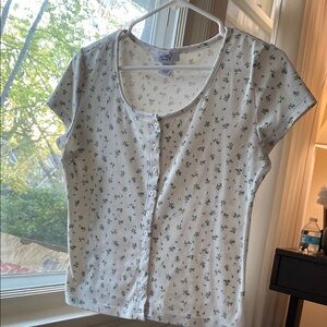 White Floral Button-Up Top